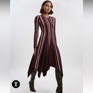 Karen Millen Burgundy and Cream Asymmetrical Dress
